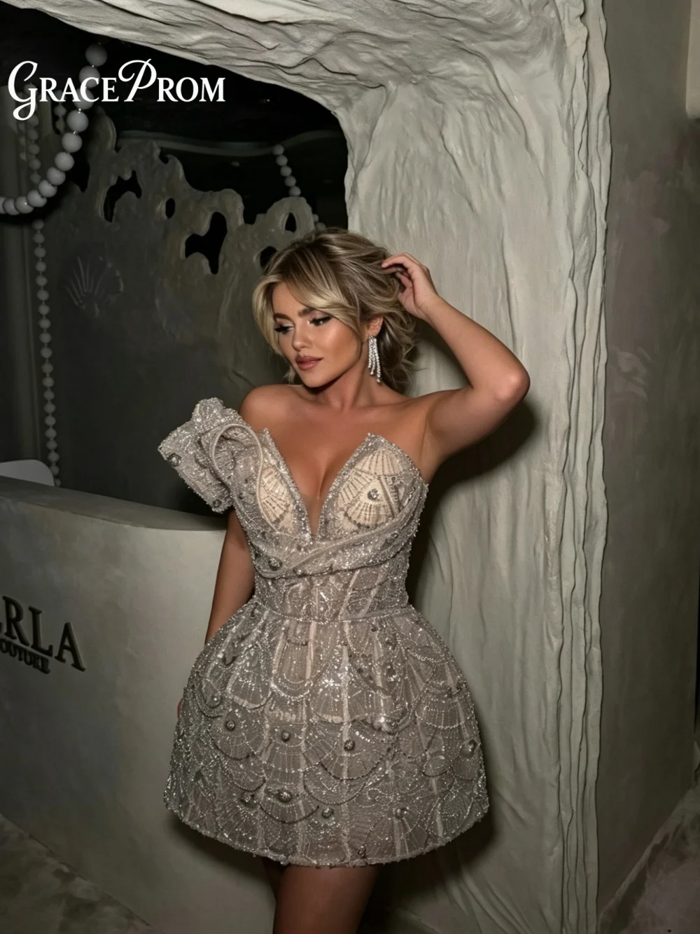 

Opulent Off The Shoulder Short Prom Dress Beaded Lace Homecoming Party Dress Mini Evening Gown For Wedding Guests فساتين سهرة