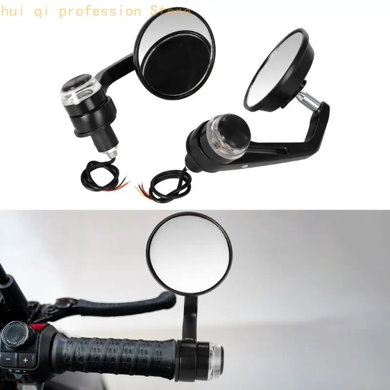 Motorrad-Lenker-Seitenspiegel mit Lichtgehäusen, 7/8-Zoll-Lenkerendpaar für Pendler und Ersatzgebrauch H8WE – Detail 9