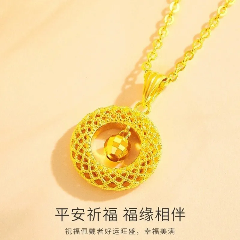

24K Gold AU999 Filigree Grid Luck Bead Necklace Women - Rich hue, fine grid craft, burr-free luck bead
