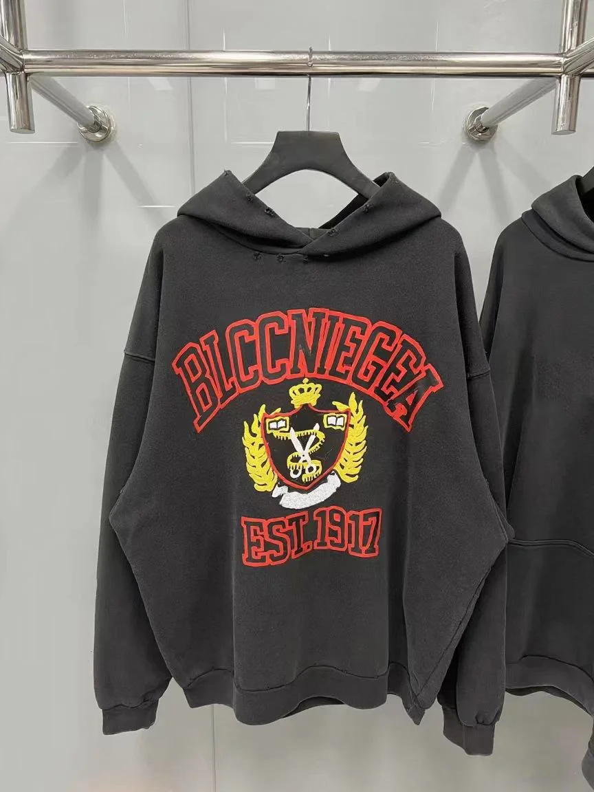 

BLCCNIEGEA Heavyweight High-Quality Fashion Letter Print/Embroidered Pullover Hoodie Loose Fit Pure Cotton Paris B Hoodie Unisex