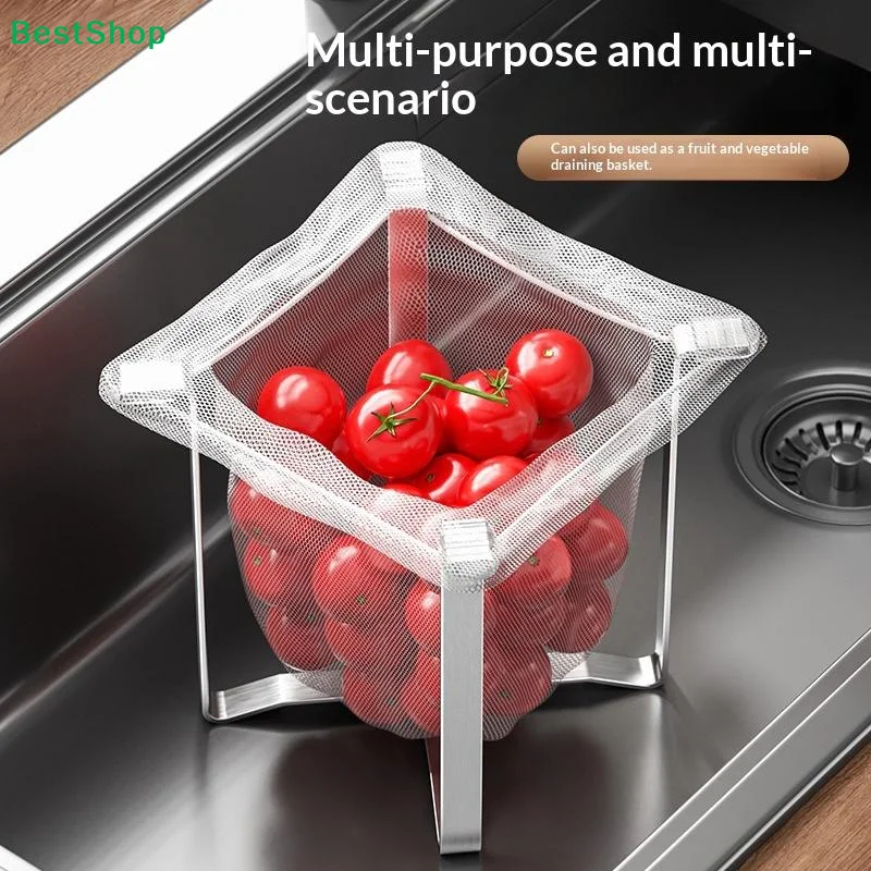 

☭Stainless Steel Kitchen Sink Strainer Disposable Mesh Lightweight Sink Basket Holder Desktop Trash Can 1/2PCS