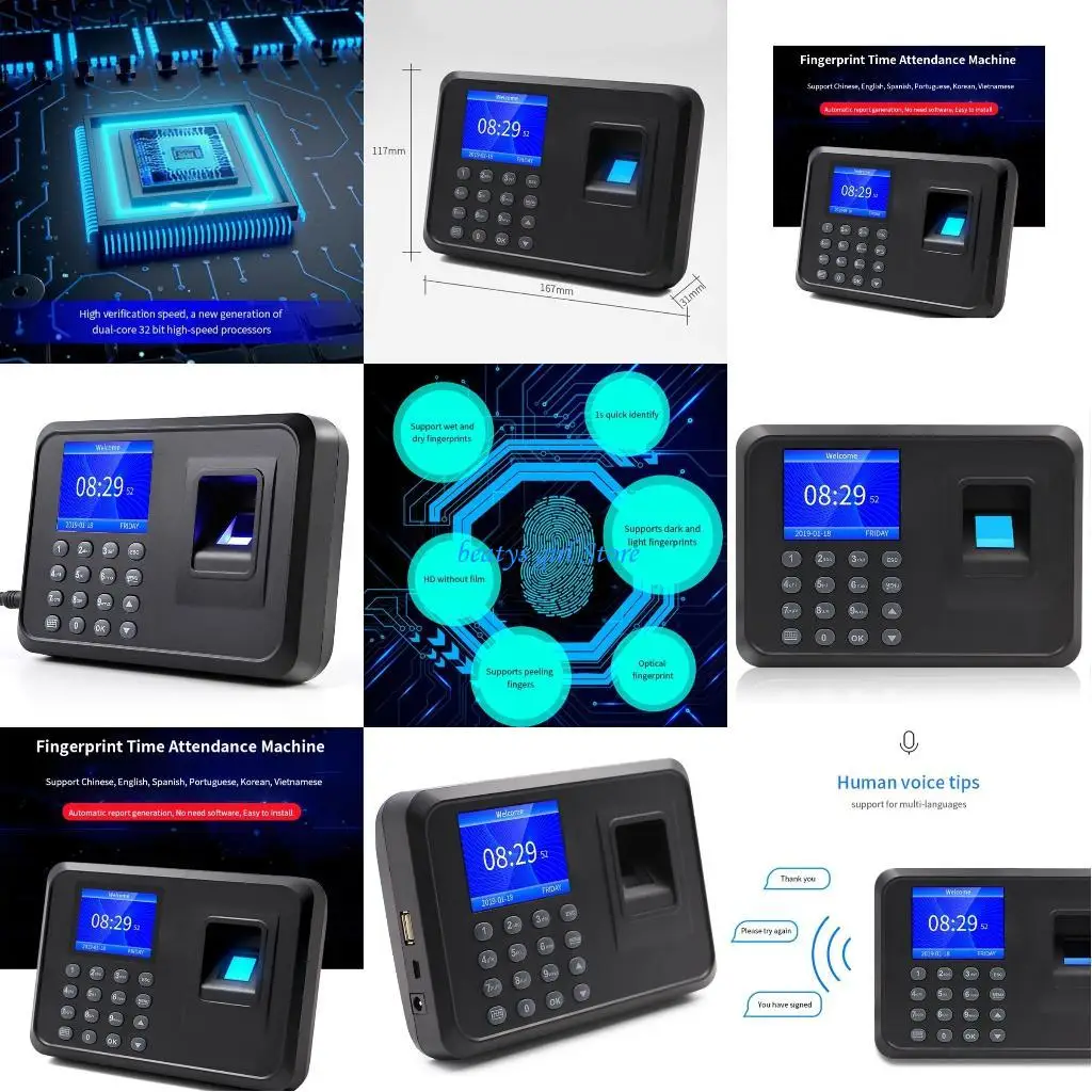 

C7AB Employee Attendance Machine Fingerprint Clock Recorder Device Quick Recognition