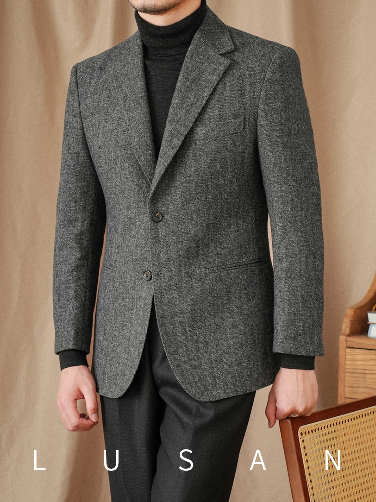 Italian Vintage Gentry 50% Wool Herringbone Suit Slim-fit Japanese Style All-match Warm Suit for Men