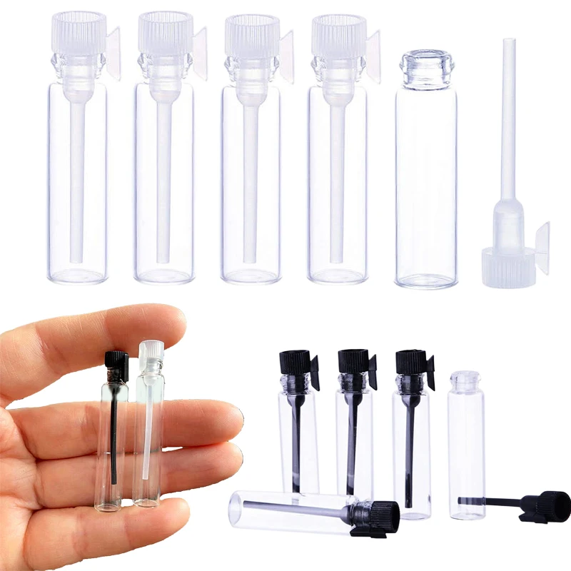 

50Pcs Refillable Empty 1/2/3ml Mini Glass Perfume Sample Bottles w/ Rod Caps Containers For Essential Oil Cosmetics Aromatherapy