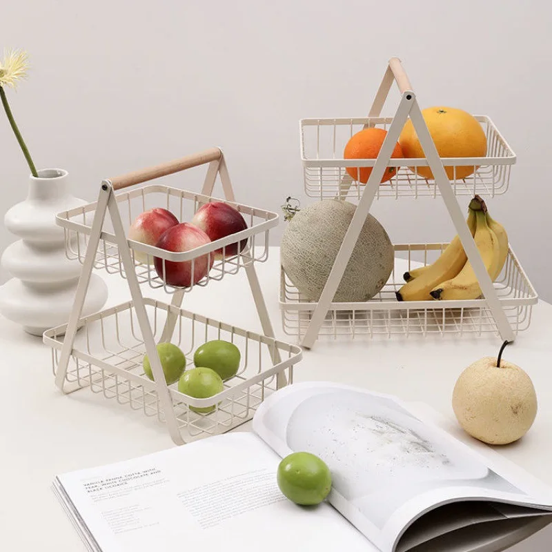 

Double Layer Fruits Vegetables Basket Detachable Outdoor Double Storage Rack Desktop Sundries Files Holder Kitchen Accessories