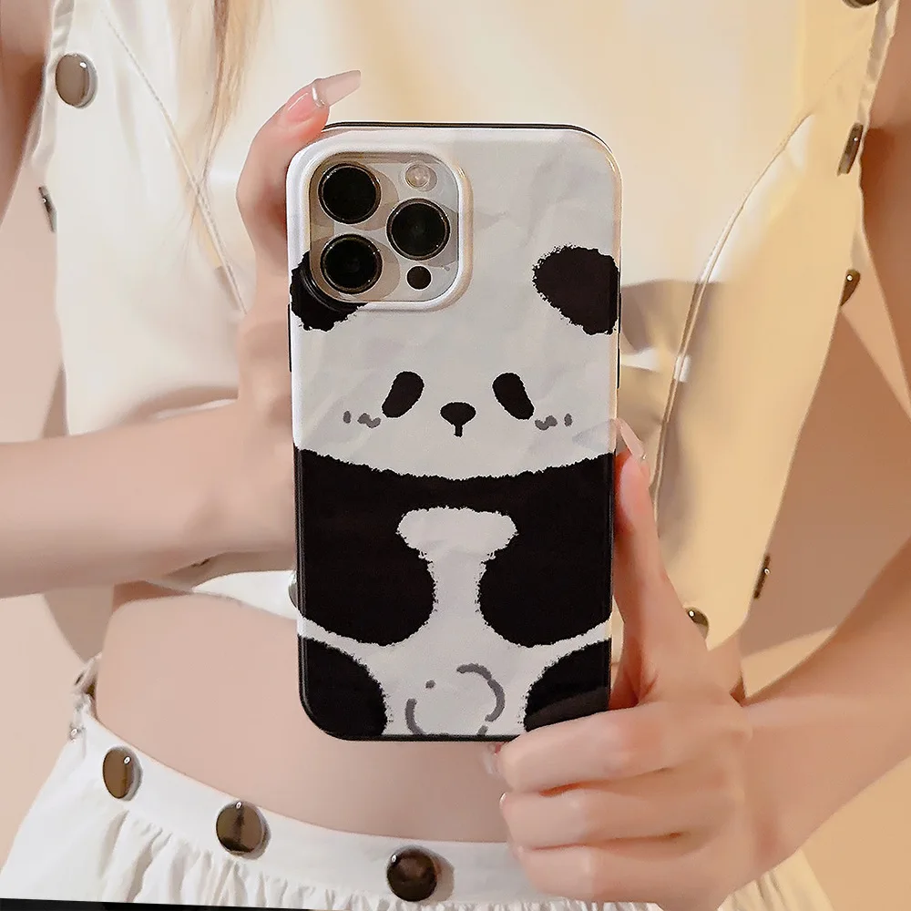 Protection Anti-collision Phone CaseChinese Style Cute Cartoon Panda Fold Suitable for IPhone 16 Promax 1514 Promax Pro 1312 11