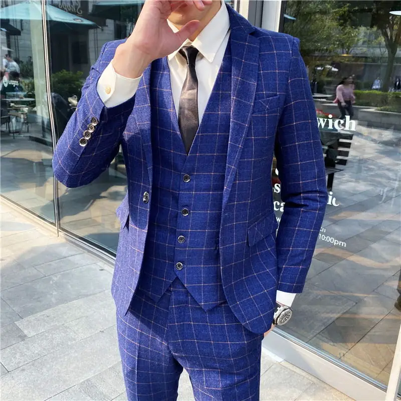 

Casual Slim Fit Men's Suit Korean Sle omsmen Clothes Sli Trendy Busin Casual Polyester Viscose Fiber Tuxedo Set
