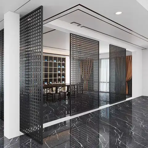 바람 그릴 파티션 화면 연철 현대 간단한 크로스 메쉬 그리드 검은 금속 거실 홈 항목