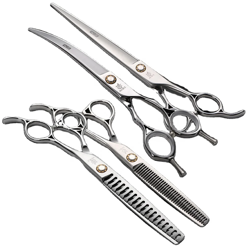 Fenice Newest Pet Scissors Dog Grooming Tools Clearing Curved Thinning Straight Sets