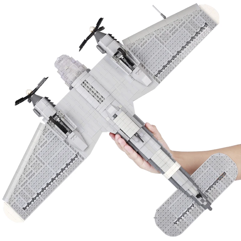 WW2 Germany Military Aircraft Fighter Model Building Blocks Heinkel He 111 Bomber Weapons War Scene Bricks Assemble Toys Gift