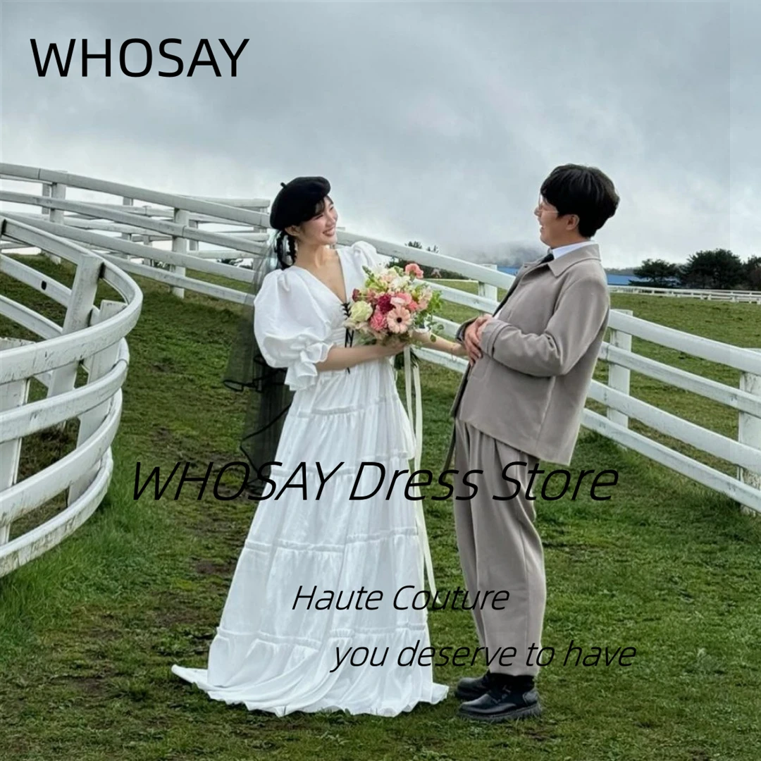 WHOSAY Retro Wedding Dresses 2024 V Neck Half Sleeves Bridal Gowns A Line Formal Occasion Dress Korea Women Wear Vestidos De