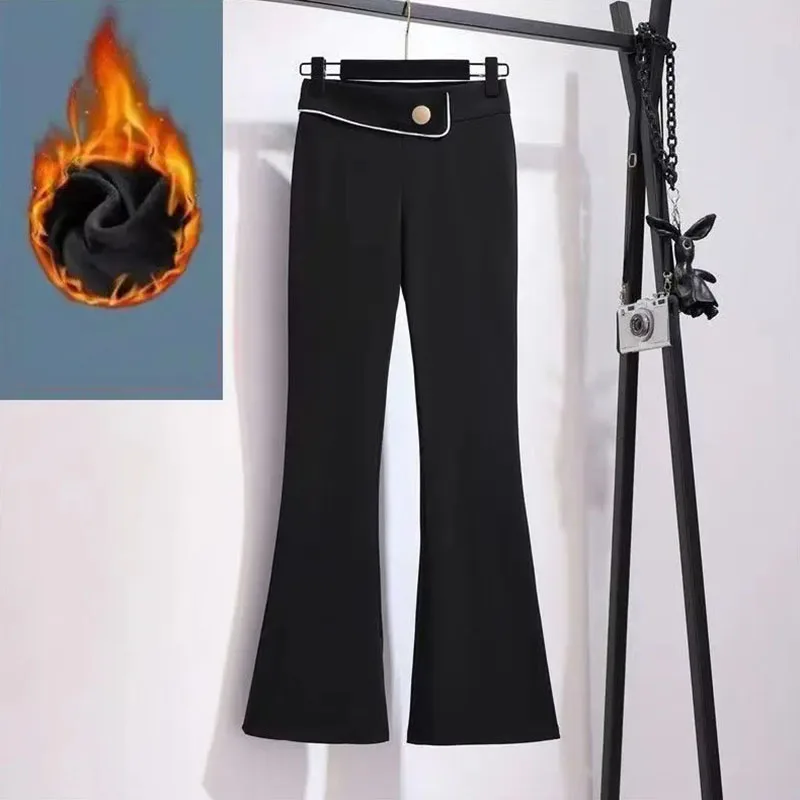 Korean Simple Office Lady Black Flare Pants Women Spring Autumn New Solid Elastic High Waist Slim Casual Versatile Suit Trousers