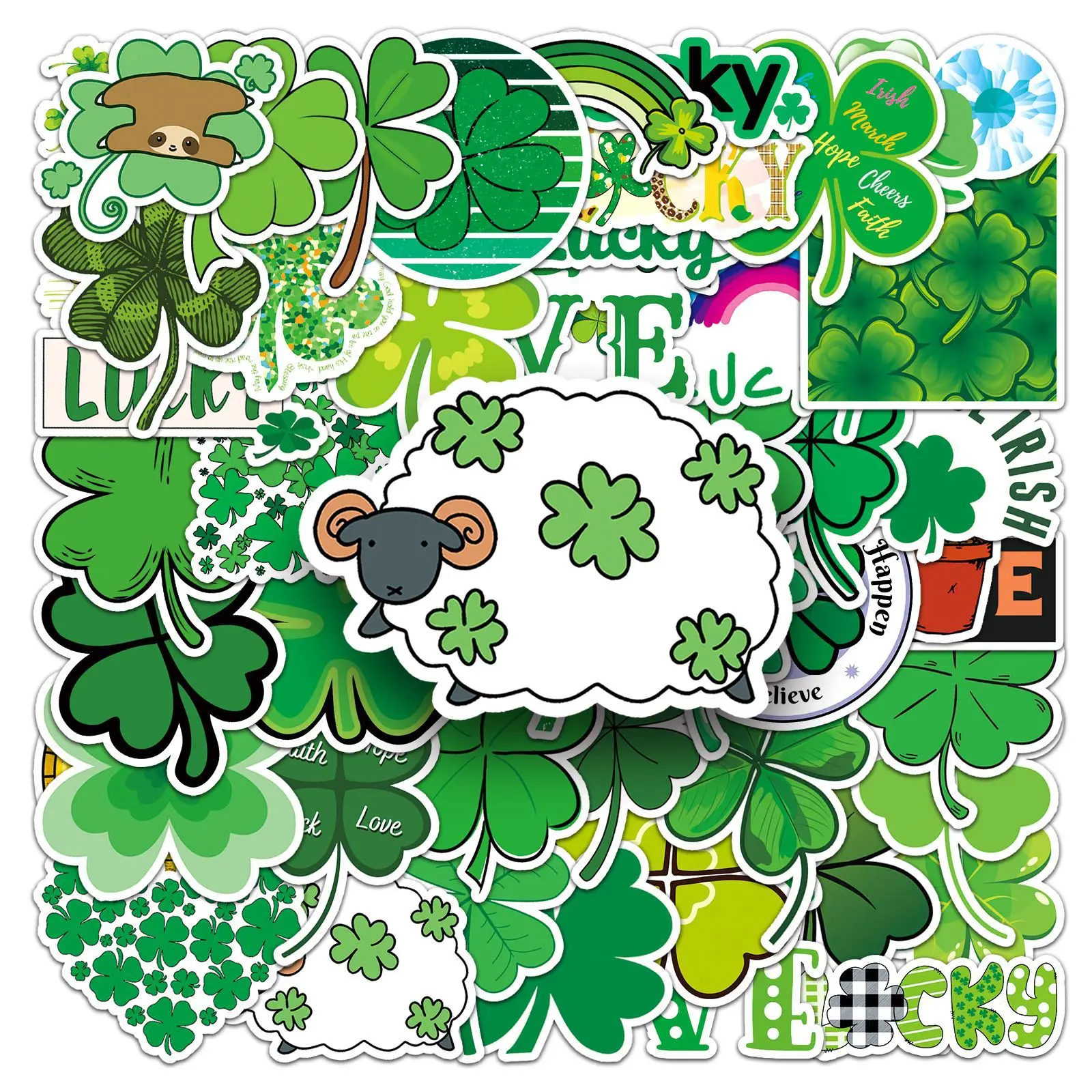 10/30/50PCS Four Leaf Clover Stickers Clover Cartoon Graffiti Sticker Luggage Laptop Guitar Car Bike Skateboard Decals Luck Gift