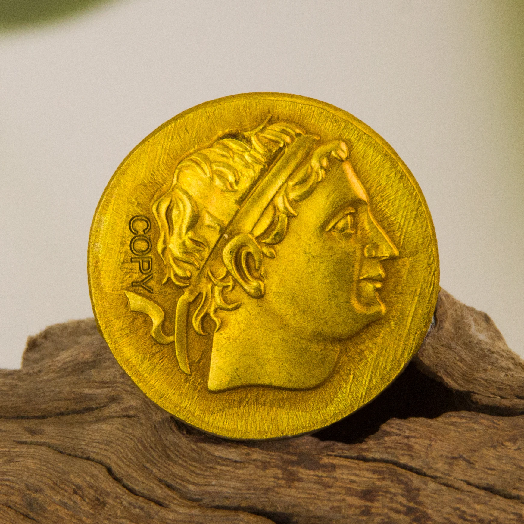 Roman Gold Ingot Ancient Duplicate, Greek Gold Coin, Carved Brass Coin, Macedonia, Apollo Double-Sided Head Commemorative Coin