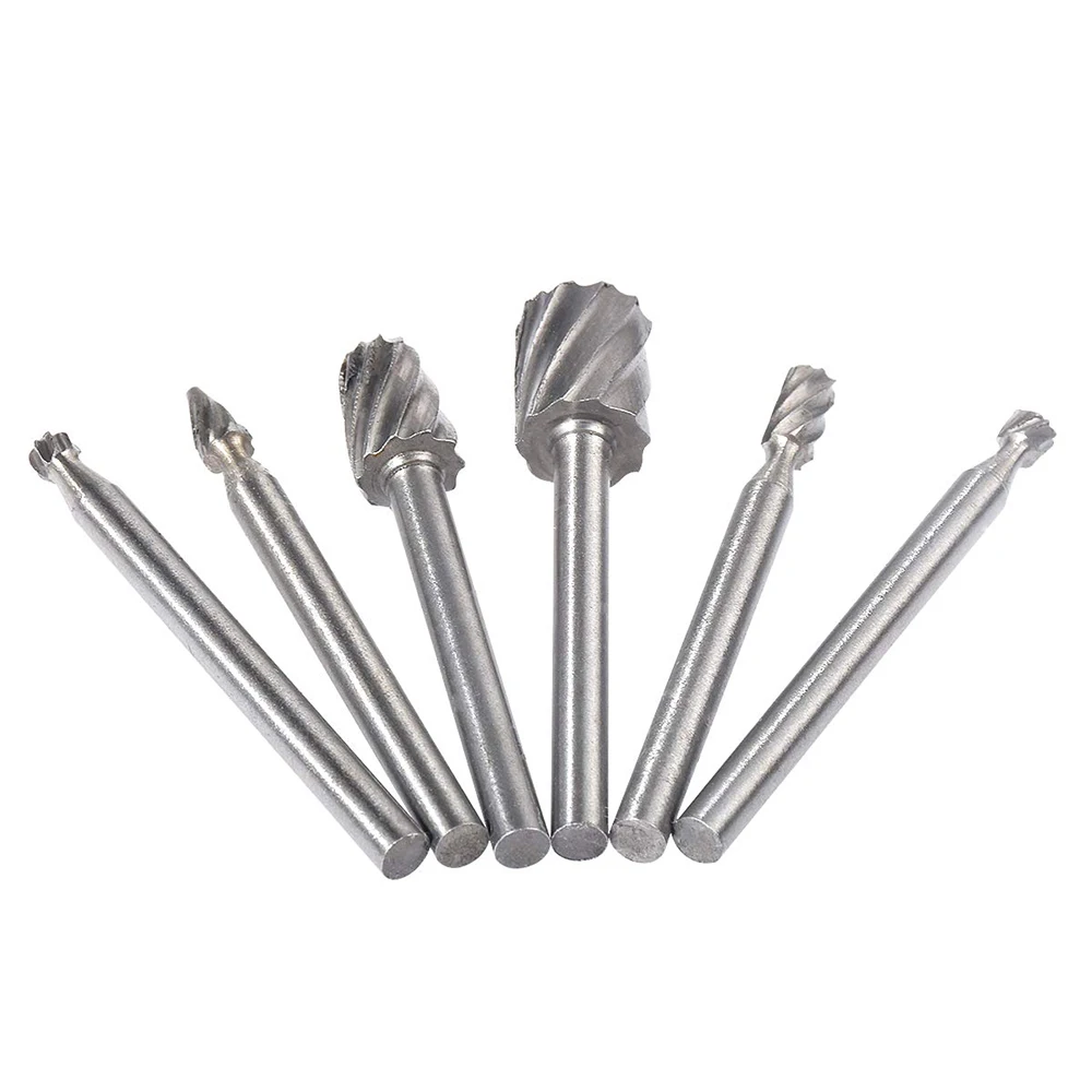 Роторные напильники для резьбы по дереву - 6 шт. высокоскоростные стальные шлифовальные головки для DIY гравировки, обрезки фрез, набор электрических инструментов