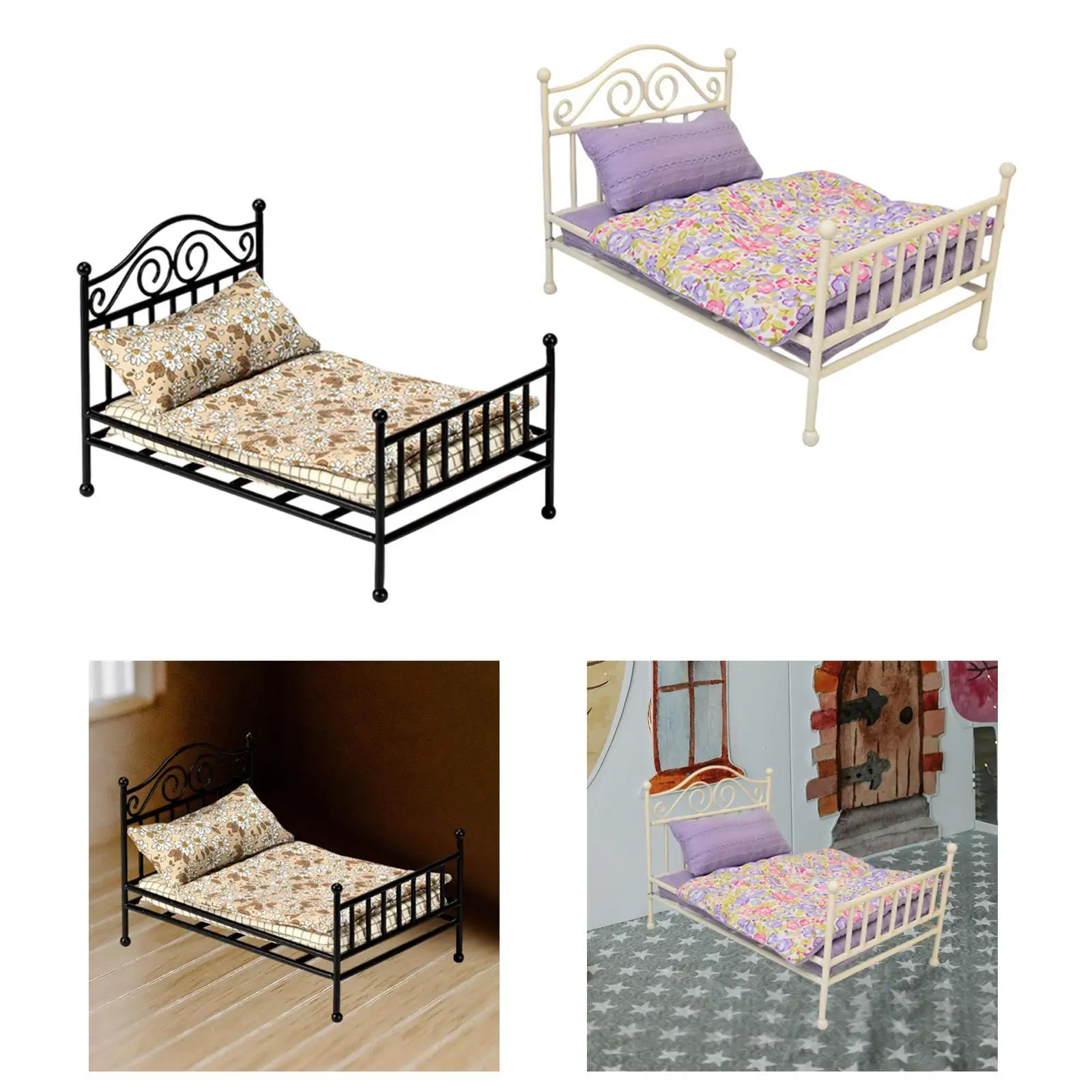 ミニチュア人形ベッド小さなベッド寝室マイクロシーンシーンドールハウスアクセサリー