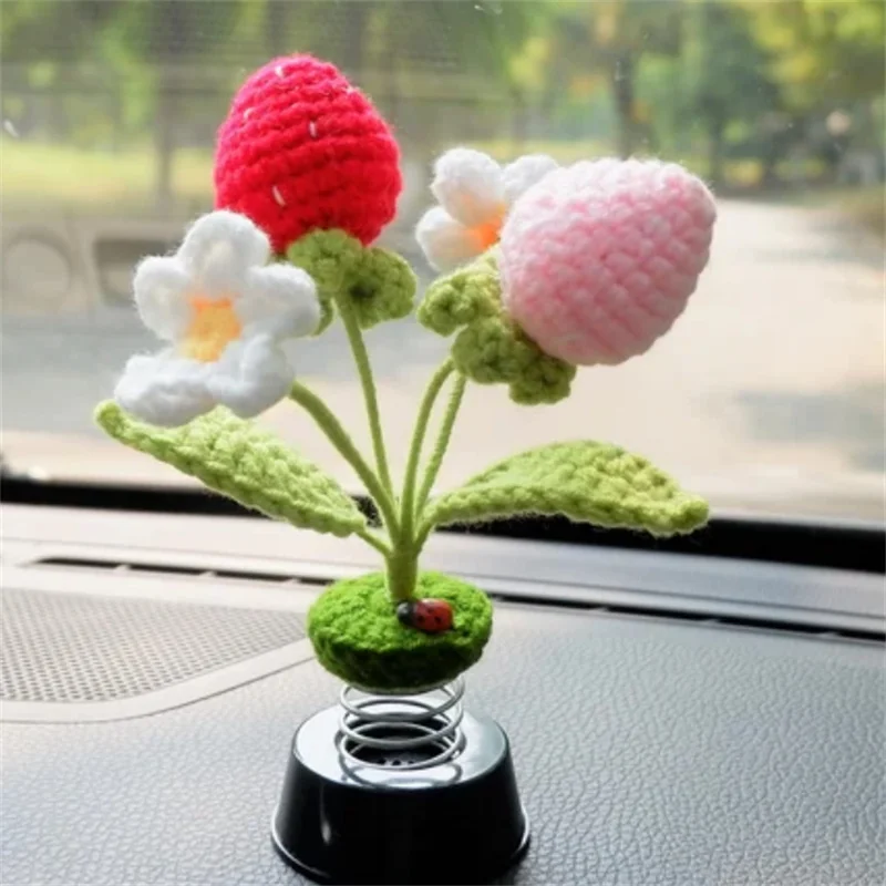 

Cross-border sales Creative Car oranment cute Four flowers handmade crocheted woolen yarn zombies Car rearview mirror oranment