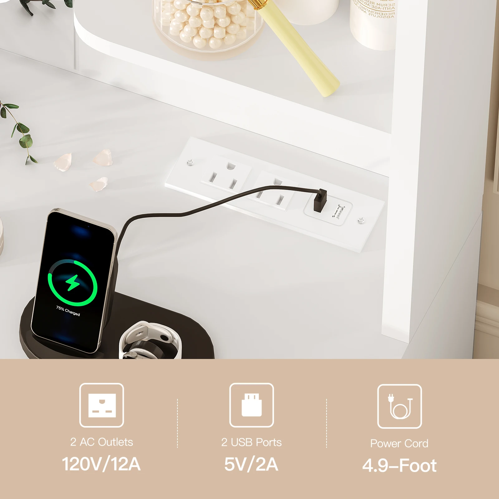 LED 조명 거울과 전원 콘센트가 있는 대형 화장대,  - Home Outlet Bathroom Mirrors 리뷰 및 가격