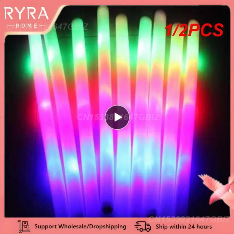 1/2PCS Light-Up LED Colorful Foam Sticks Sponge Glowsticks Batons Rally Rave Glow Wands Flashing Light Stick Party Cheer Supplie