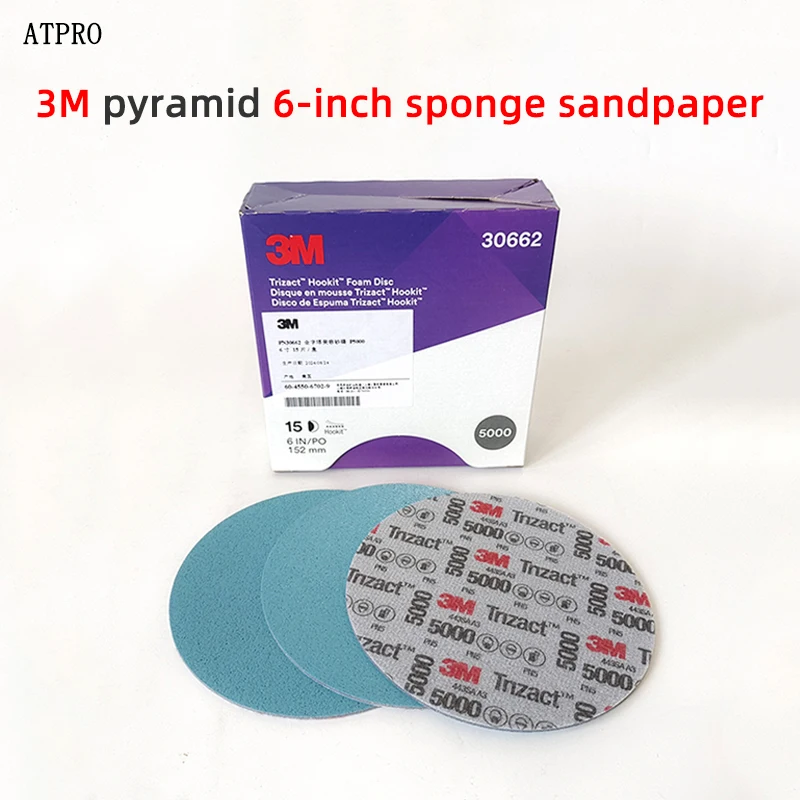 15PC 3M Trizact Foam 3/6 Inch Disc Sandpaper 02085 02087 30662 Self Adhesive 3000-5000 Grit Car Paint Surface Polishing