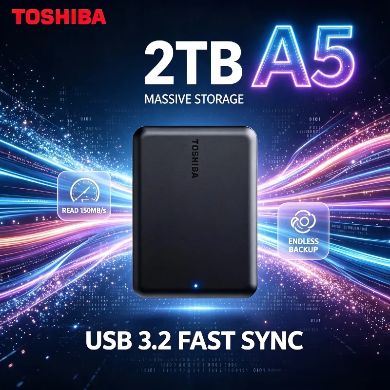Disque dur externe portable Toshiba A5 2 To USB 3.2 Gen1, petit, noir, haute vitesse, pour Mac Pro Max