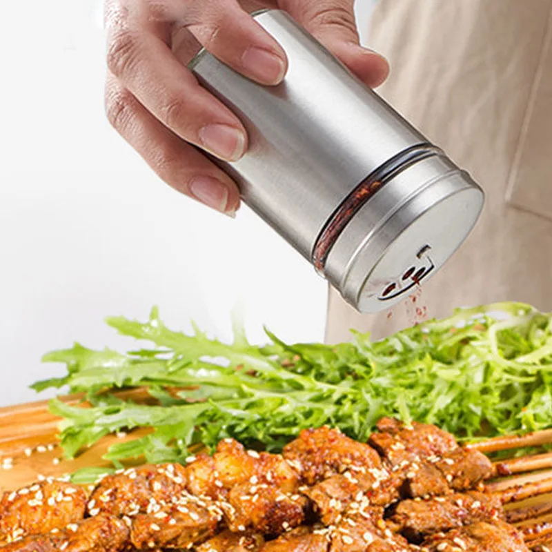 Seasoning Bottle Stainless Steel Rotating Spice Storage Box Condiment Jar BBQ Cooking Herbs Pepper Toothpick Holder Salt Shaker