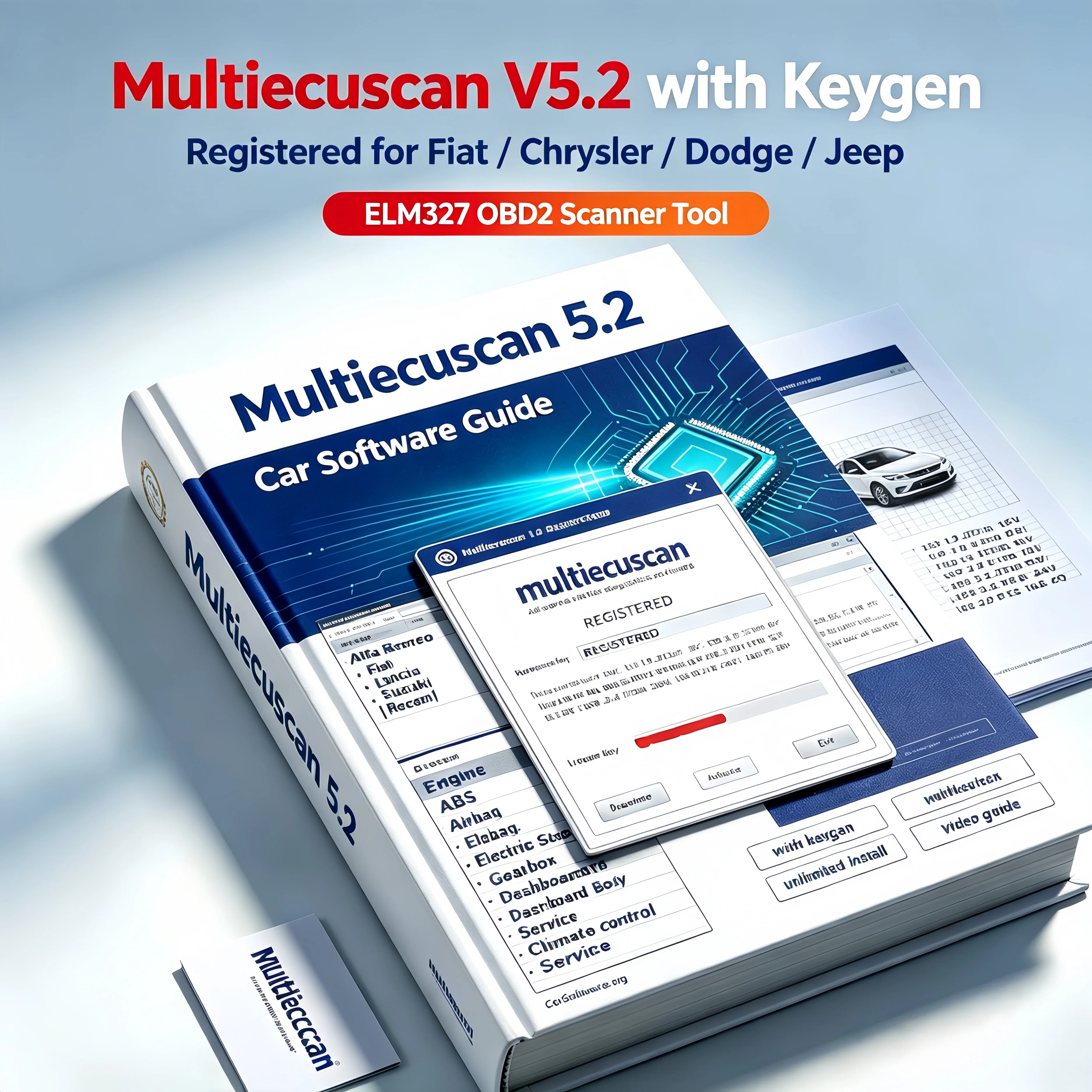 2026 hot! Multiecuscan V5.2 Registered Software with Keygen for Fiat Chrysler Dodge Jeep, ELM327 OBD2 Scanner Diagnostic Tool