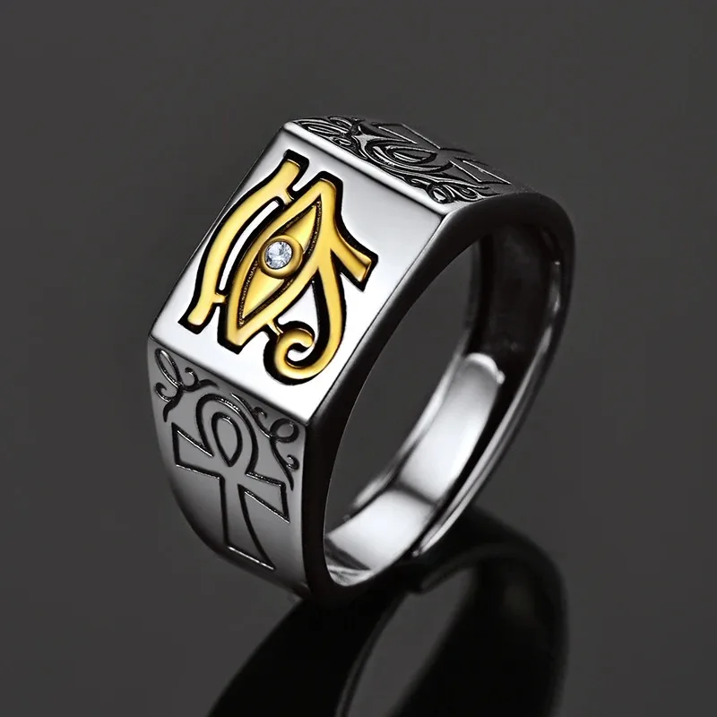 Egyptian Vintage Men Eye Of Horus Ring Fashion  925 Sterling Silver Ring Punk Biker Amulet Jewelry Gift
