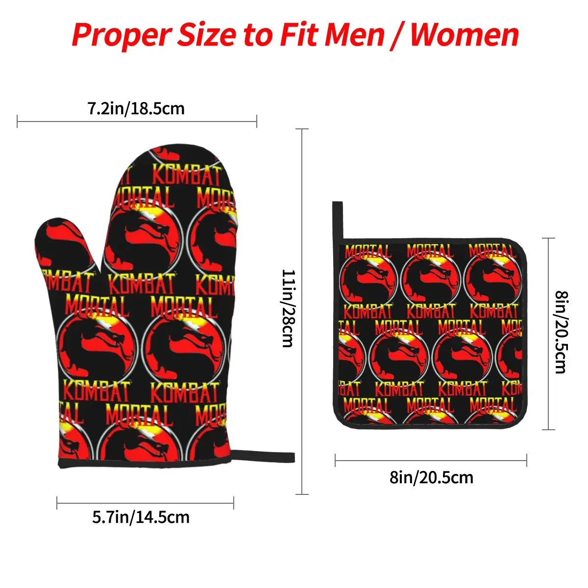 Cartoon Mortal Kombat Oven Mitts and Pot Holder Sets of 4 for Baking Kitchen Cooking Grilling Resistant Non-Slip Gloves