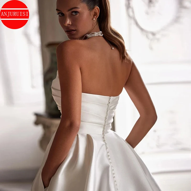 

Church Simple A Line Wedding Gown For Women Sweetheart Pleats Backless Wedding Dress Long Reception Party Bride Dress