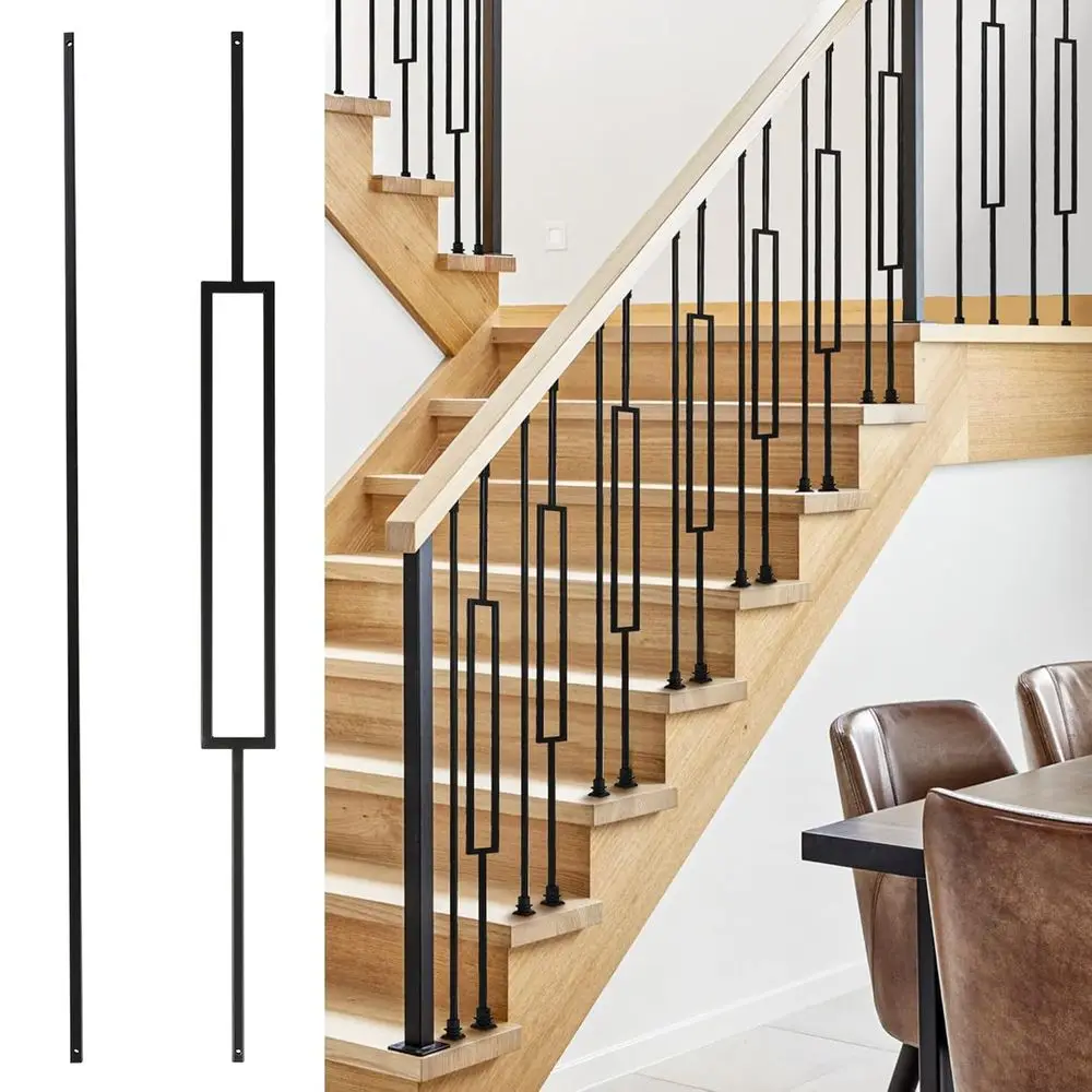 16-Pack Rectangular Hollow Metal Stair Spindles, 44 x 1/2 for Indoor Deck, 64 Fixed Swivel Shoes Included