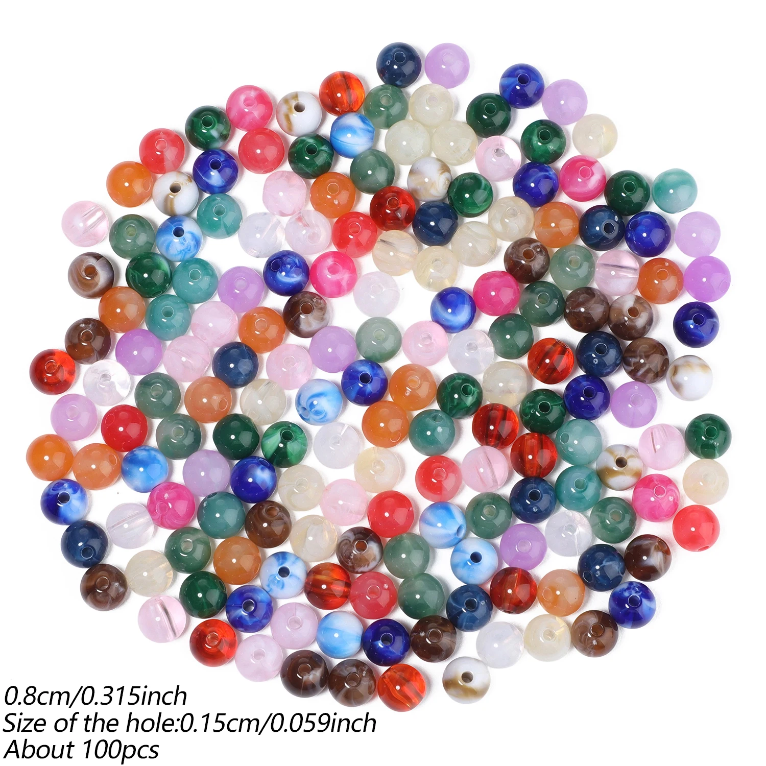 100 Stück 8mm Runde Acrylperlen Mehrfarbige Lose Abstandsperlen für DIY Ohrringe, Armbänder, Halsketten und Schmuckherstellung Zubehör – Detail 17