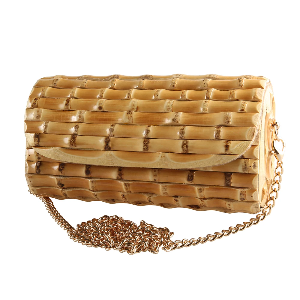 Nilerun Brand Long Adjustable Chain Unique Handmade Natural Wood Rattan Straw Bamboo Root Cross Body Shoulder Messenger Bag