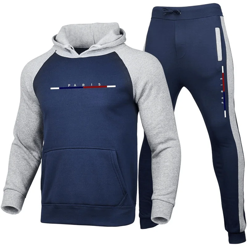 Blank Tracksuit Men\'s Sets Hoodie and Pants High Quality Fashion Graphic Patchwork Outdoor Jogging Sportswear Man Clothing Suit