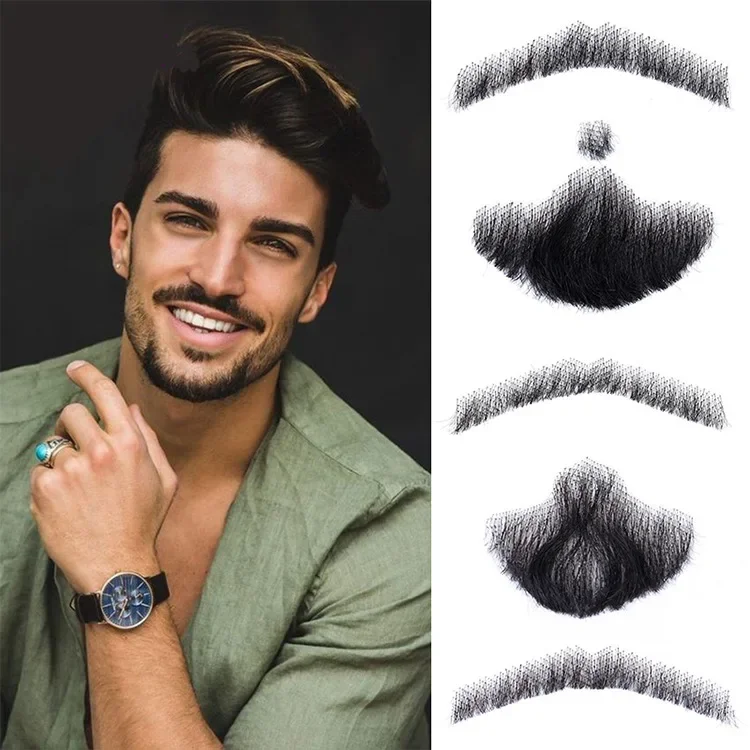 Barrage de dentelle synthétique pour hommes, fait à la main, dentelle courte peu profonde, invisible, fausse barbe douce, moustache faite à la main,