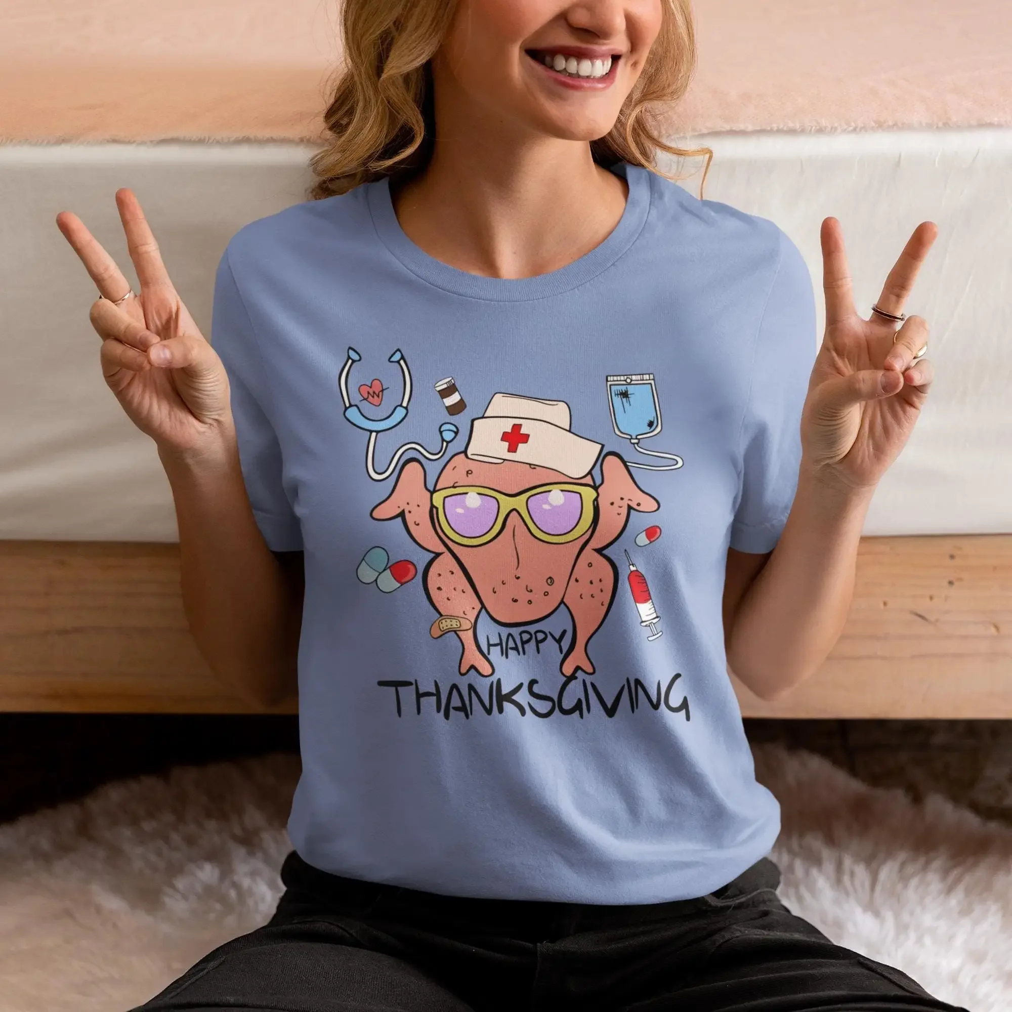 Thanksgiving Nurse RN T Shirt Festive Turkey for ER Cvu ICU Med Surg and Pediatric Nurses Nursing Student Graduation
