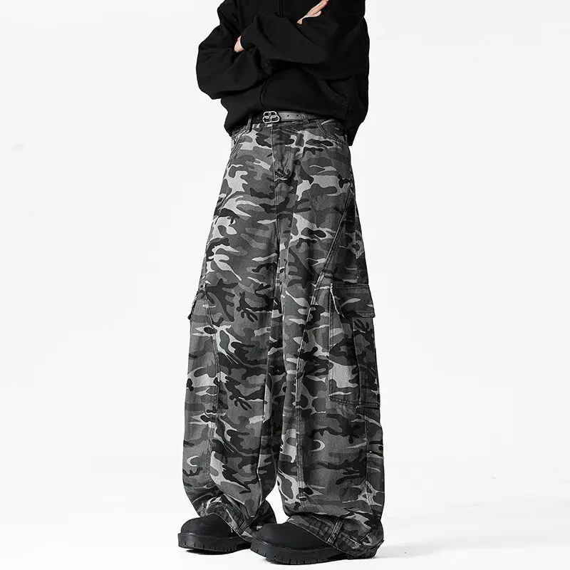 

Casual Camouflage Wide Leg Pants for Men Spring Autumn 2025 New Sle Large ket Straight Cut Trousers Youth Faion
