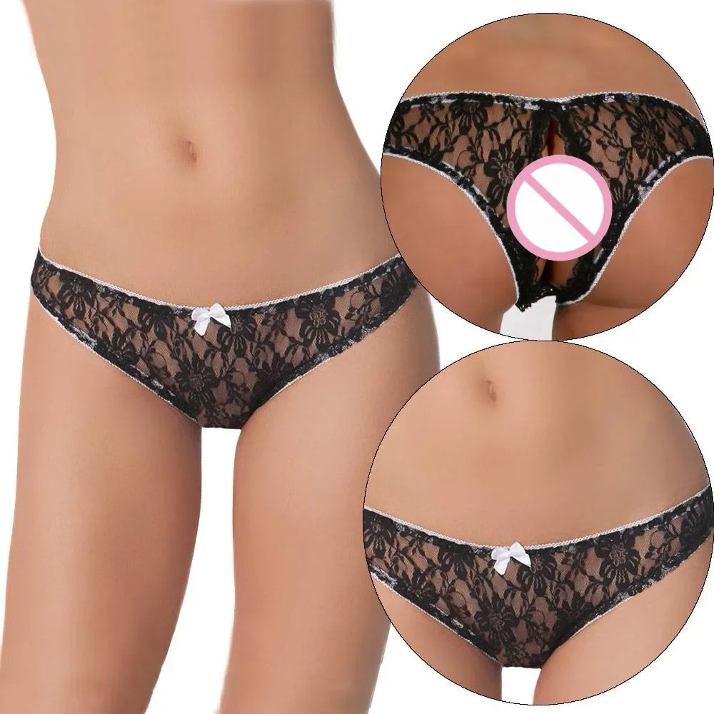 Sexy Lingeries for Woman Erotic Panties Thong Open Crotch Panties Low Waist Thong Breathable Briefs Women Lace Sheer G-string
