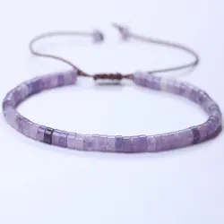 Nautral Stone 2x4mm Amethyst Rose Quartz Moonstone Loose Spacer Beads Bracelet For Women Woven Adjustable Bracelet Women Jewelry