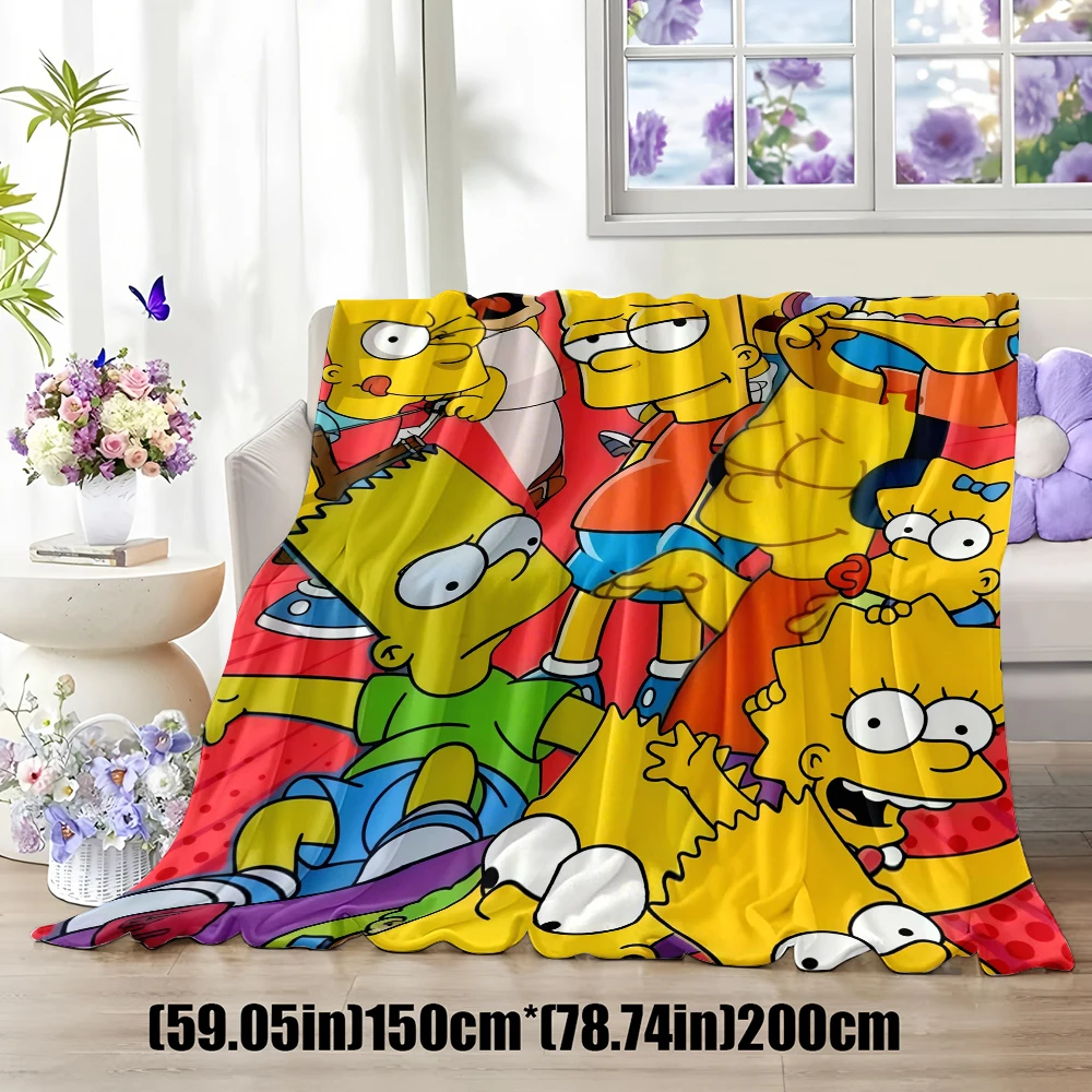Cartoon character Simpsons  Flannel Blanket Warm Soft Halloween Christmas Couch Warm Cozy Decorative Decor Gift for All Season