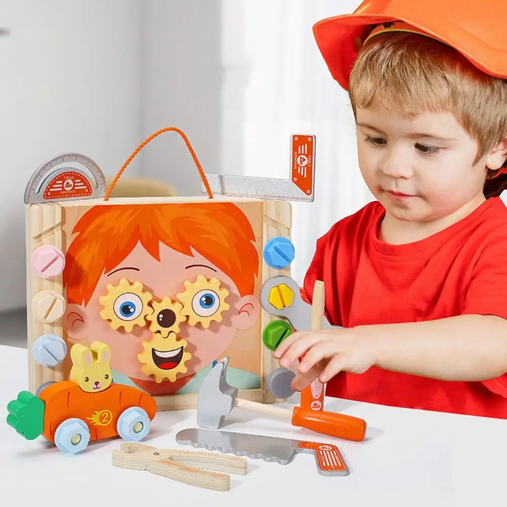 ウッドキッズ木製ツールボックスおもちゃツールボックスモンテッソーリパズル分解セット取り外し可能な早期教育シミュレーション修復ツール