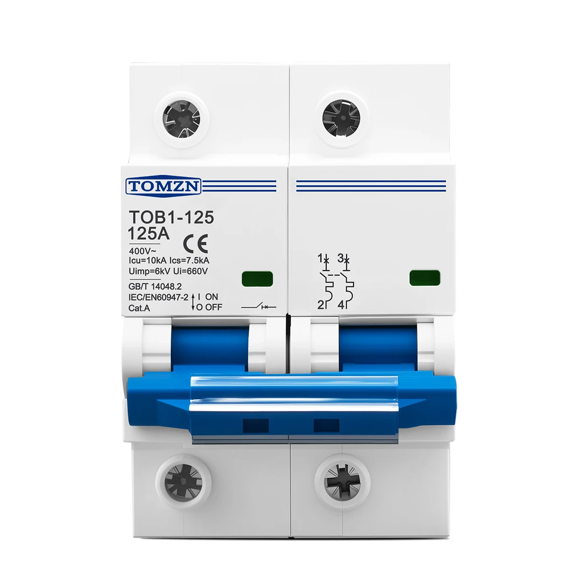 TOB1-125 High-current AC MCB 2P 80A 100A 125A 220V 400V~ 50Hz/60Hz Miniature Circuit breaker 10kA Switch for Electrical Safety