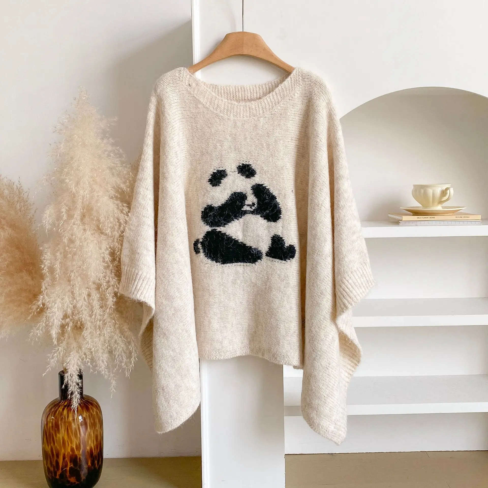 Autumn and winter Cloak new Korean knitted wool flower jacquard cape women's Poncho pullover knitted shawl A