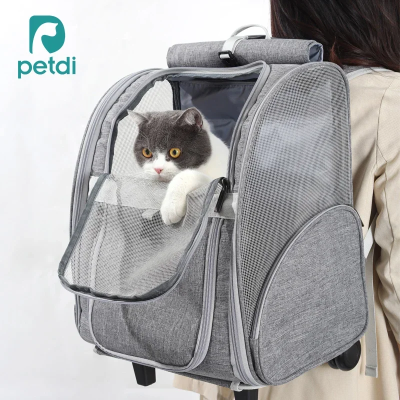 Pet trolley case Double cat bag Going out Portable trolley Cat two large suitcases Backpack