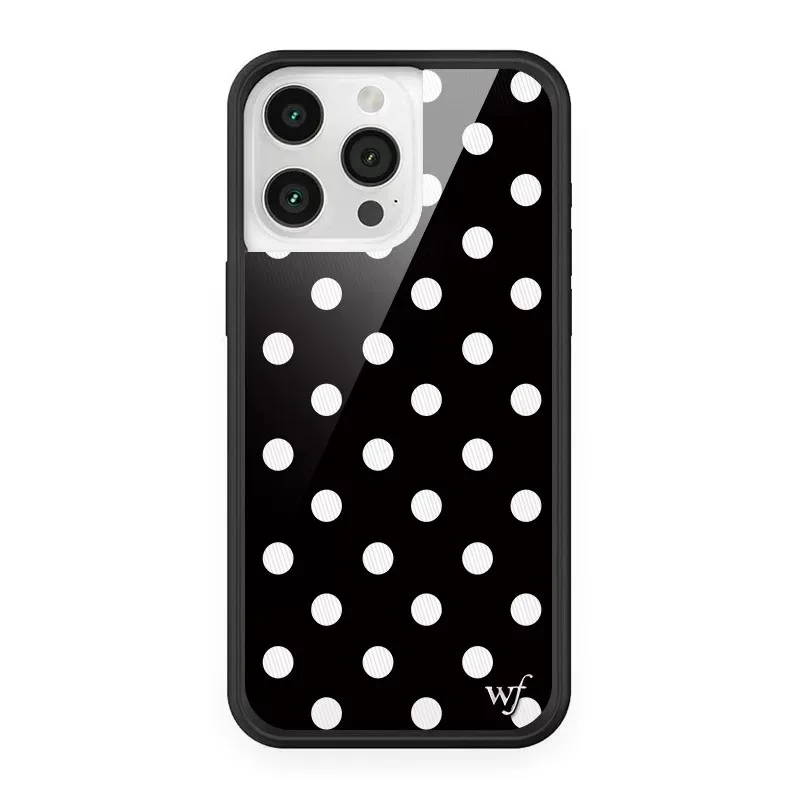 حافظة لهاتف آيفون 17 12 13 14 15 16 Pro MaX Plus wf باللون الأسود والأبيض منقط فتاة wf غطاء مضاد للسقوط #5