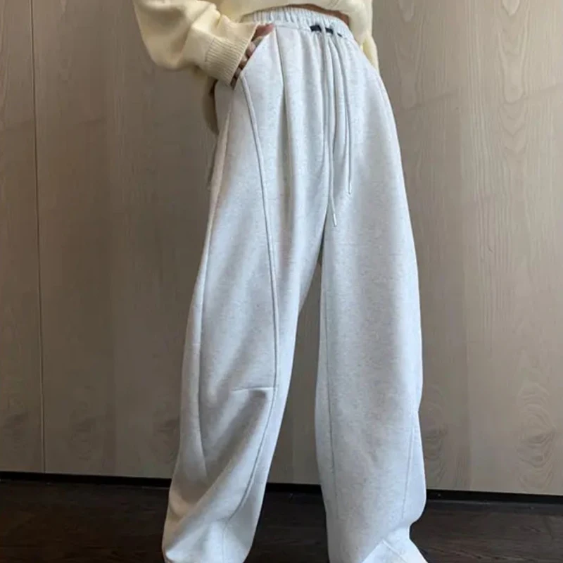 Pantaloni sportivi a vita alta moda primavera autunno tasche da donna pantaloni a figura intera pantaloni da donna morbidi e solidi con coulisse per donna