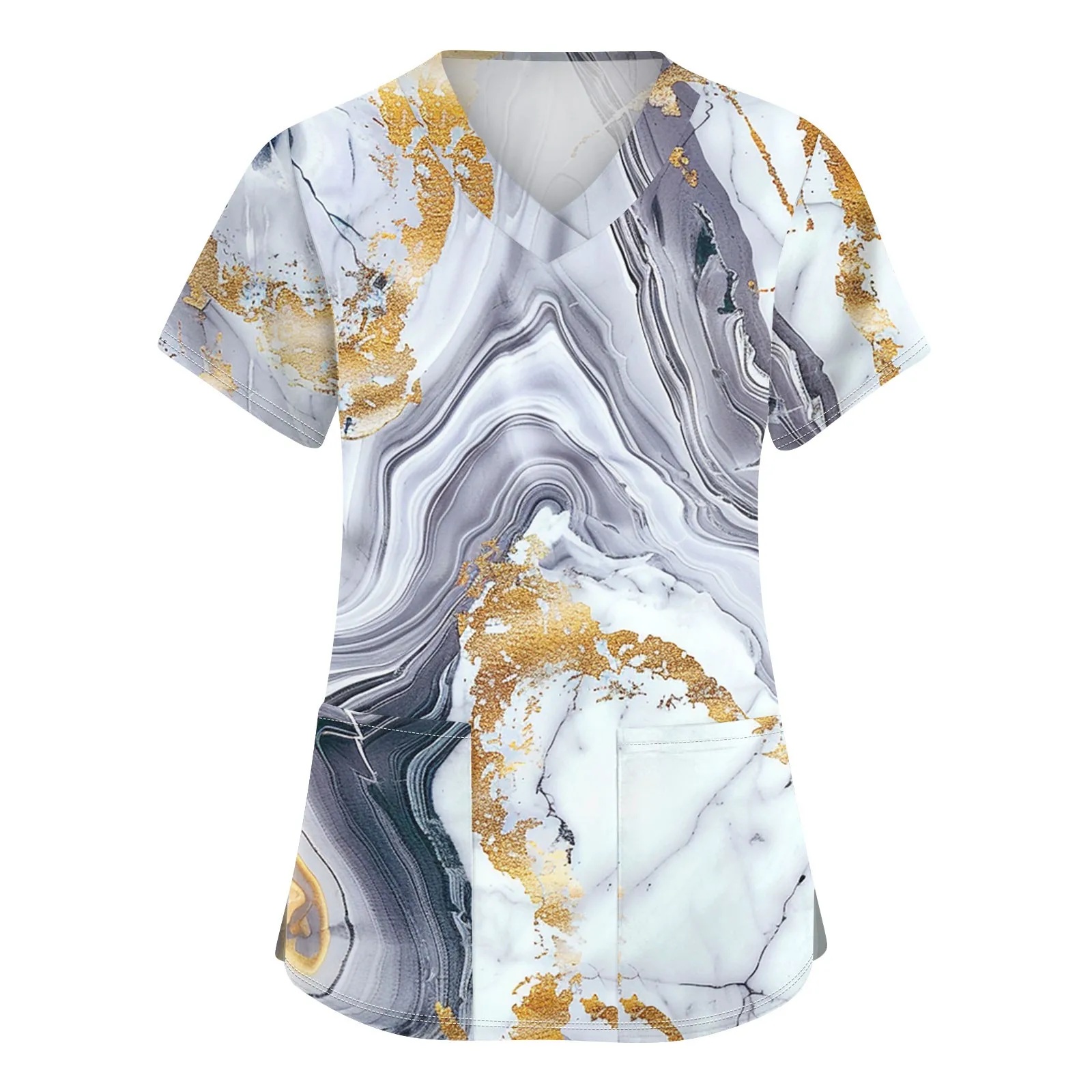 Uniformes médicos casuais enfermeira impressão feminina manga curta topos com decote em v uniformes de cuidados de beleza moda casual solto topo alta quali