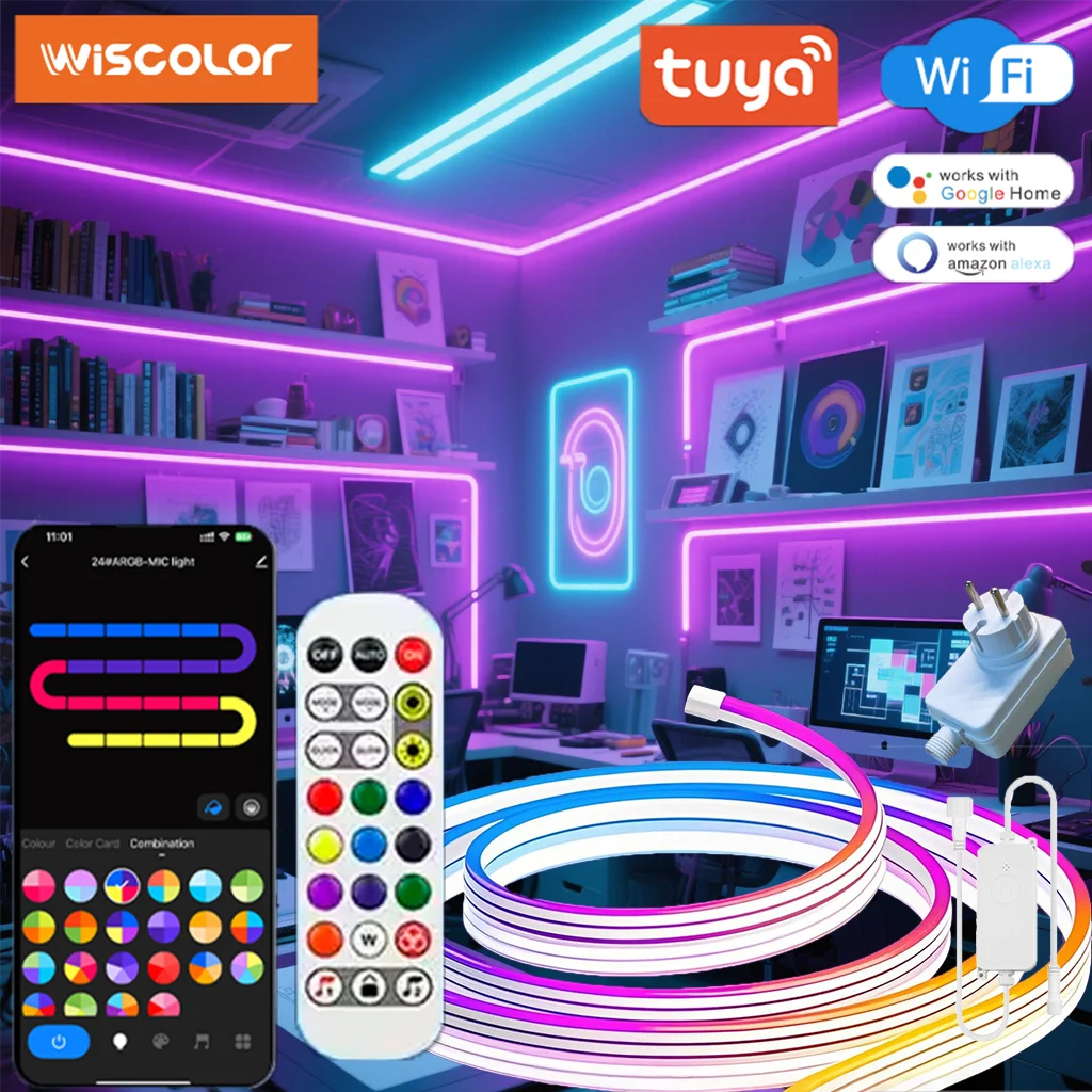 yZ[zWISCOLOR 24V Tuya Wifi LED ̃lIH[͉T|[g Aleax /Google ̉/Ȏ̏Ɩ̂߂̃X}[gȐtĂhVR[y SYNC ܂