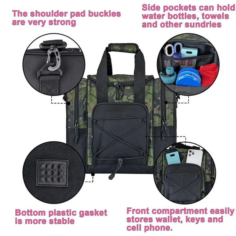 حقيبة حامل كرة بولينج واحدة ، حقيبة يد متعددة الوظائف بحزام قابل للتعديل ، مقصورة مبطنة ، تناسب أحذية كرة البولينج #4