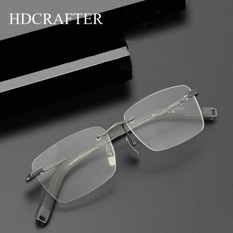 

HDCRAFTER High Quality Titanium Rimless Glasses For Men Eyeglass Frames Prescription Eyeglasses Optical Lens Reading Graduated